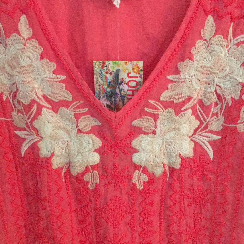 Johnny Was Kai handkerchief embroidered dress.
